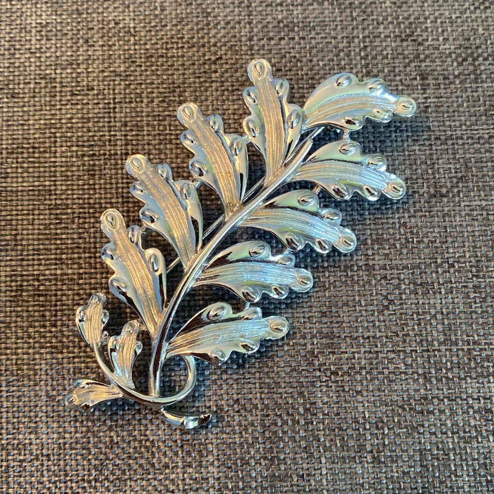 Vintage CORO Silver Leaf Brooch